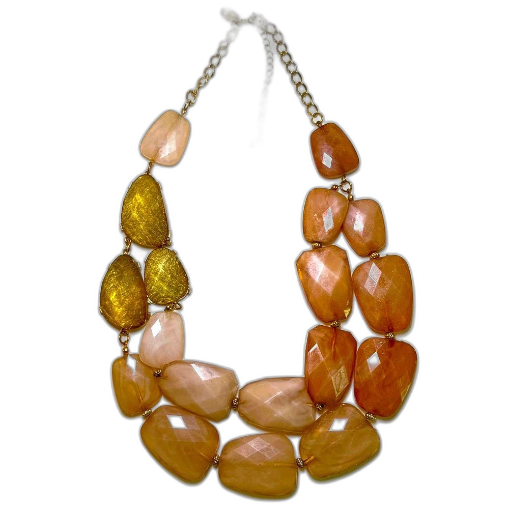 Charming Charlie Brown Jeweled Tone Necklace Geometric Shapes Double Stranded